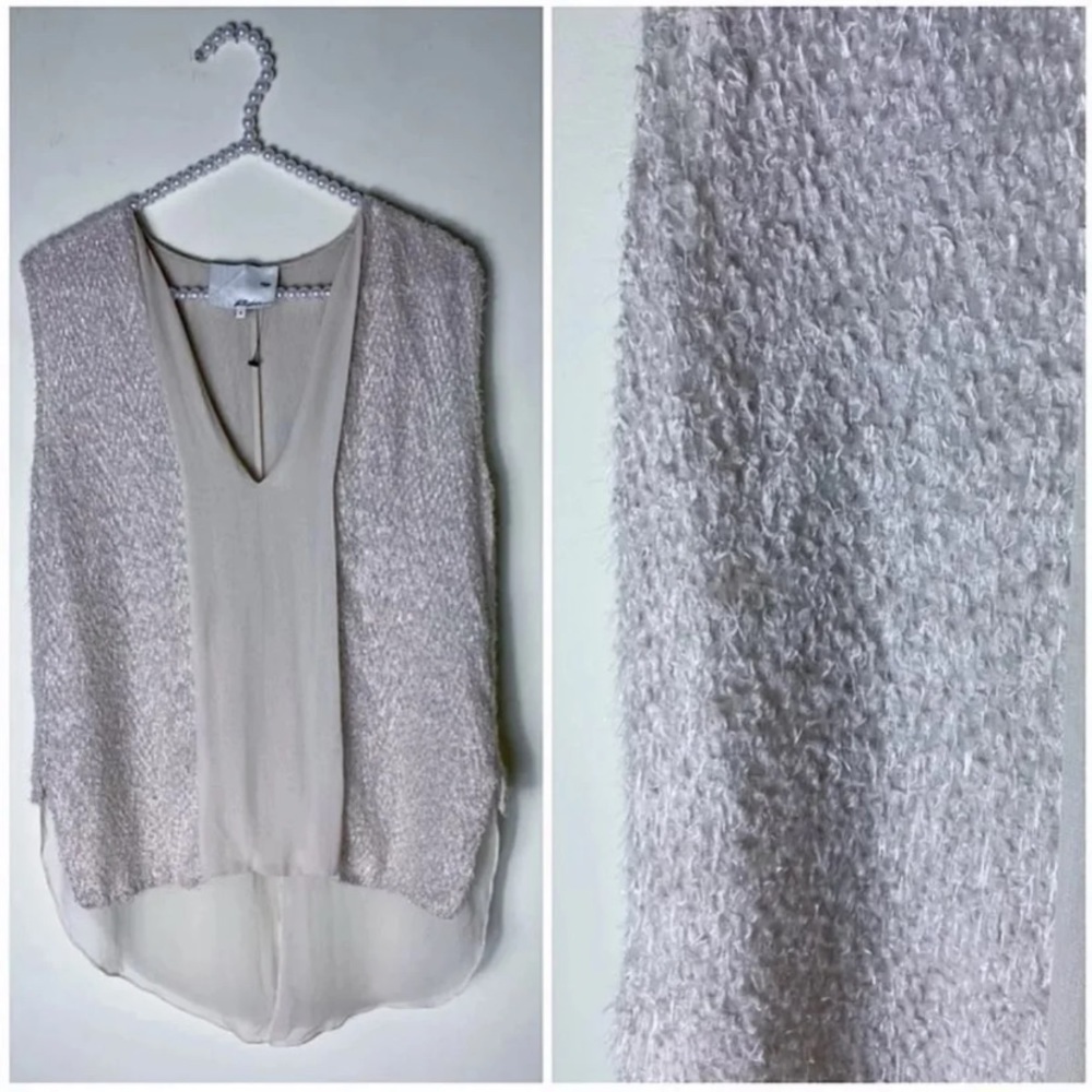 3.1 Phillip Lim Cream Silk Textured Sleeveless Plunge Blouse Size 2 XS